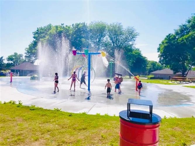 Preisker Park Splash Pad with Kids playing in the water